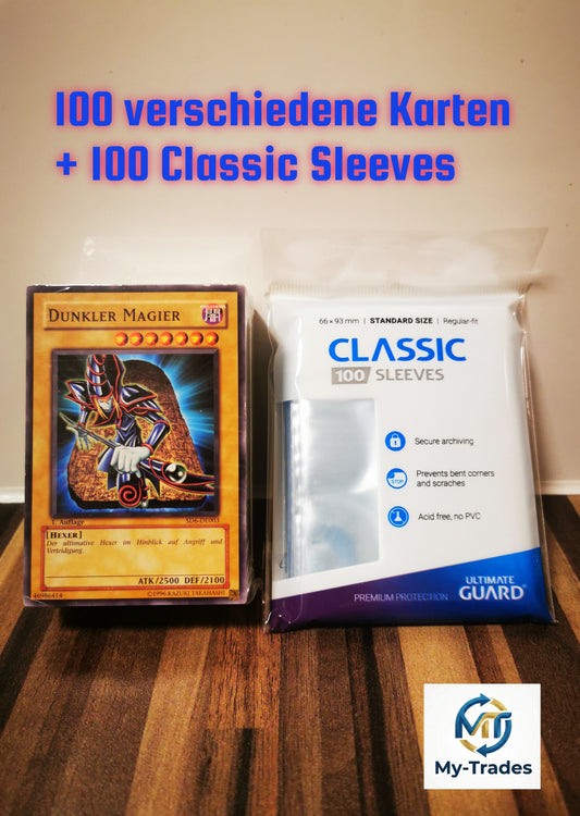 Yu-Gi-Oh! Karten-Bundle: 100 verschiedene Karten + 100 Classic Sleeves