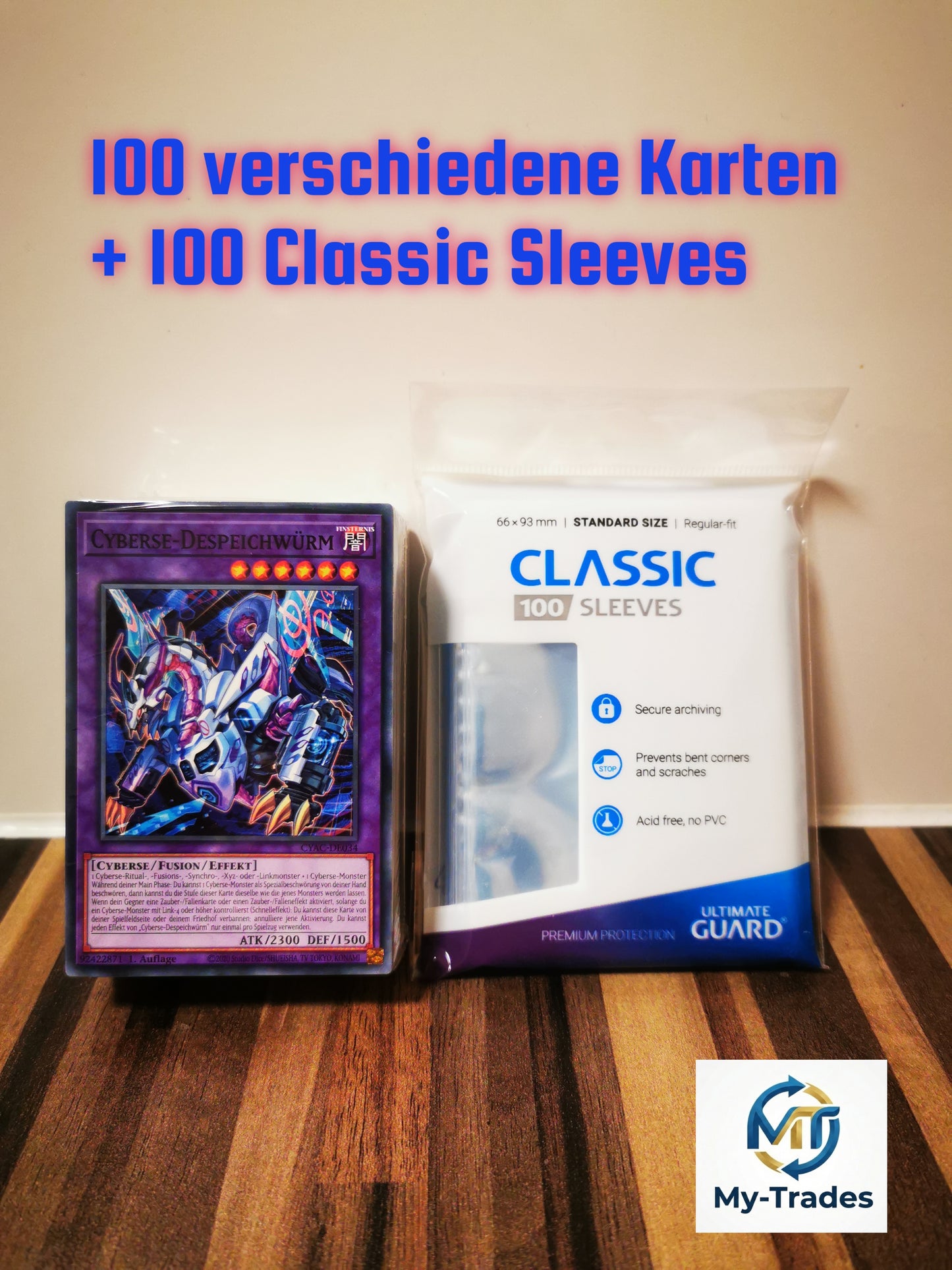 Yu-Gi-Oh! Karten-Bundle: 100 verschiedene Karten + 100 Classic Sleeves
