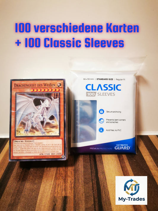 Yu-Gi-Oh! Karten-Bundle: 100 verschiedene Karten + 100 Classic Sleeves